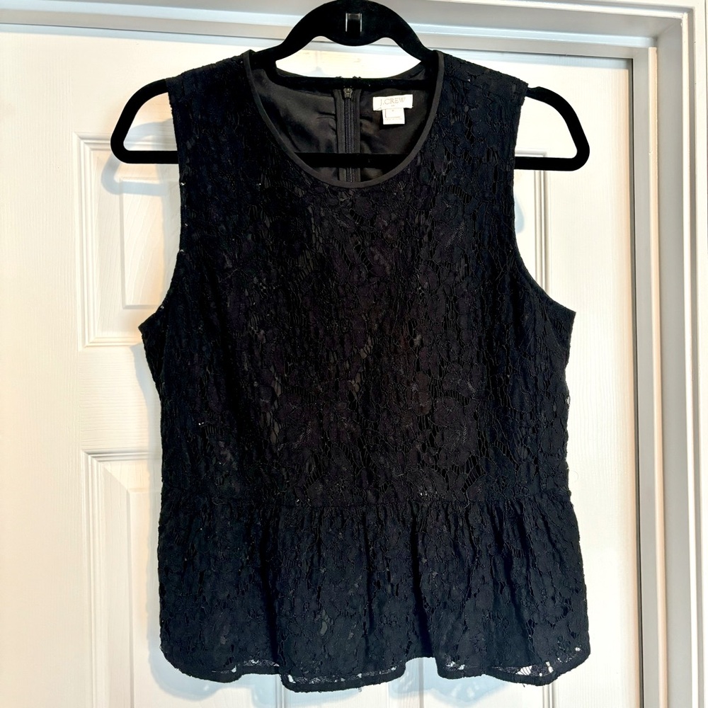J. Crew Black Lace Peplum Sleeveless Top